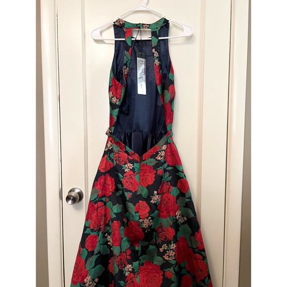 Ieena For Mac Duggal Floral High Neck A-Line Gown - Picture 4 of 7